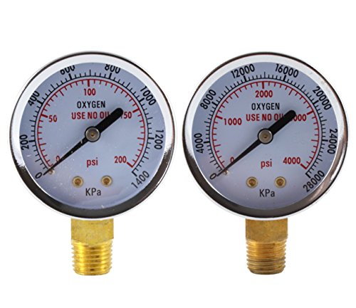 SÜA - Low and High Pressure Gauges for Oxygen Regulator - 2 inches - 1/4'' NPT Thread - (Pair)