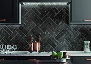 Atlas Ceramics - Porcelain Gloss Wall Tile - Versatile Laying Options - Wall Tile for Bathroom, and Shower Wall - Kitchen or Bathroom splashback - Traditional Art - Nolita Nero 2.5 in X 7.8 in