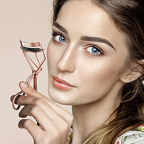 Larbois Eyelash Curler with 5 Extra Refill Pads & Velvet Bag, Professional Eye Lash Curler No Pinching, No Pain and No Pulling, Make up Tool for Perfect Curl in Seconds (Rose Gold)
