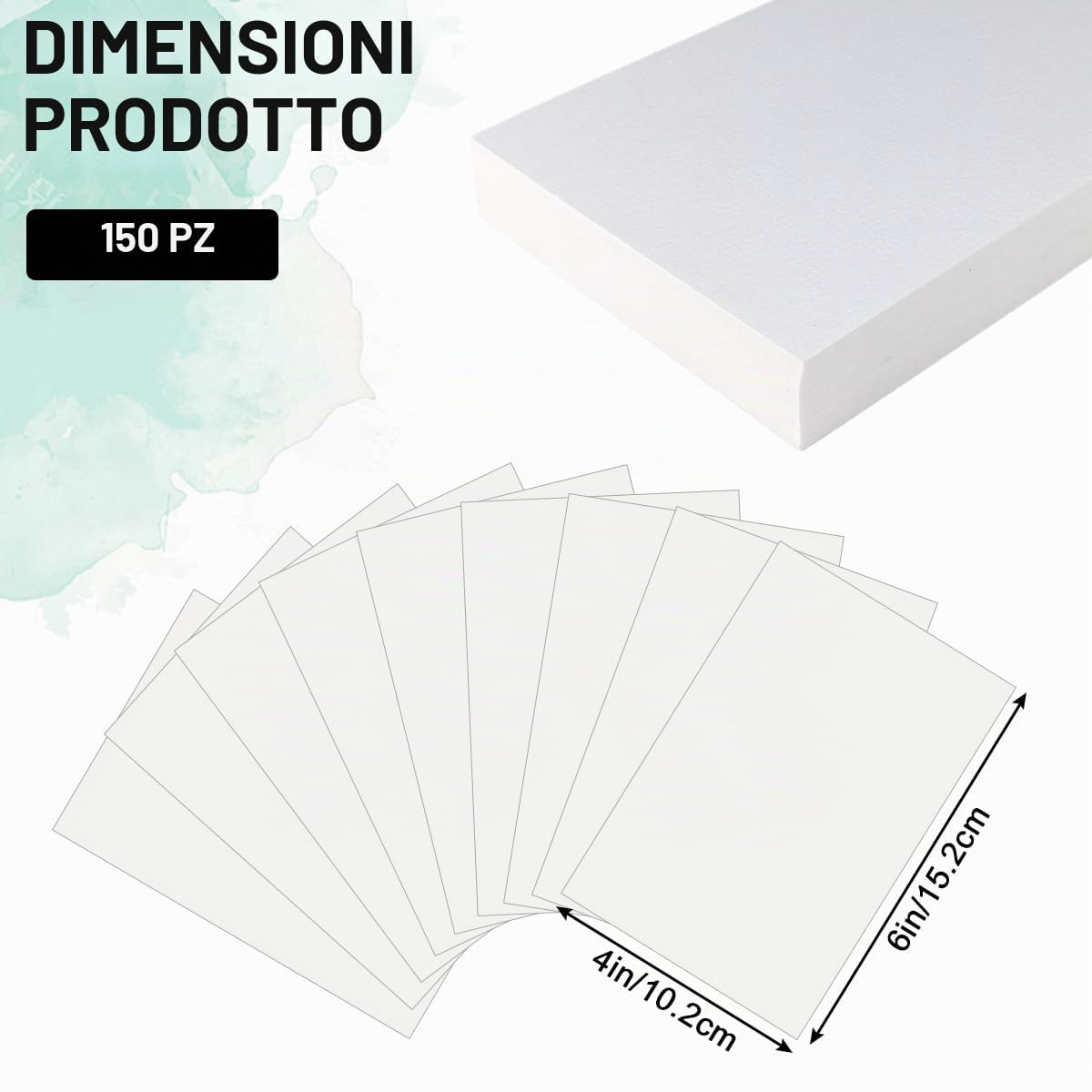 150 Fogli Carta per Acquerello A6 Kit,300 g/m² Fogli Acquerello Carta Cotone,10,2x15,2cm Professionale Watercolor Paper Disegno, per Pittori, Artisti Pittura