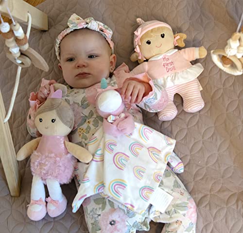 Image of Minky Animal Snuggler Lovey Blanket for Kids, Babies, Boys, Girls, Gender Neutral Security Blanket with Stuffed Animal (Enchanting Unicorn)