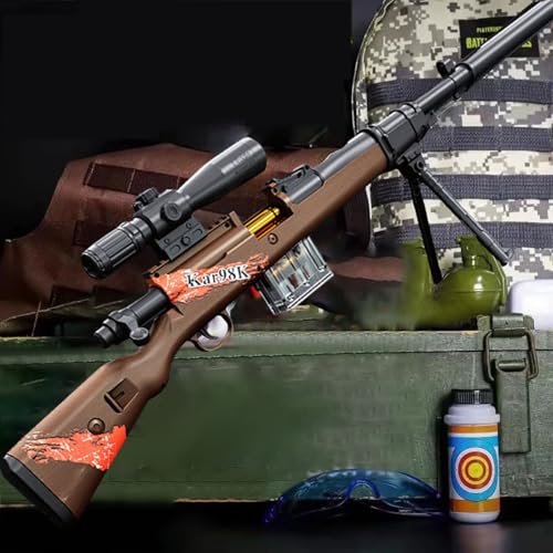 Rifle de Francotirador 98K Expulsión Manual 15x Lupa Ajustable Juguete Bala Blanda 49FT Disparo de Largo Alcance Pistola Juego al Aire Libre como Regalo de cumpleaños de Año Nuevo Toy Gun