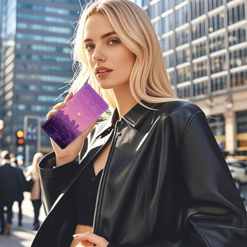 Womens Wallet,RFID Blocking Credit Card Slim Thin Holder,Long Bifold PU Leather Card Organizer,Cash Clutch Billfold Pocket Ladies Minimalist Travel Wallets,Sunset Town2