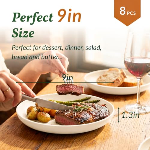 Image of Homienly Wheat Straw Dinner Plates Set of 8, Unbreakable, Dishwasher & Microwave Safe, Modern Style, 9 inch, Beige