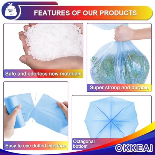Image of OKKEAI 8 Gallon Kitchen Trash Bags, 30L Blue Garbage Bags, 60 Count