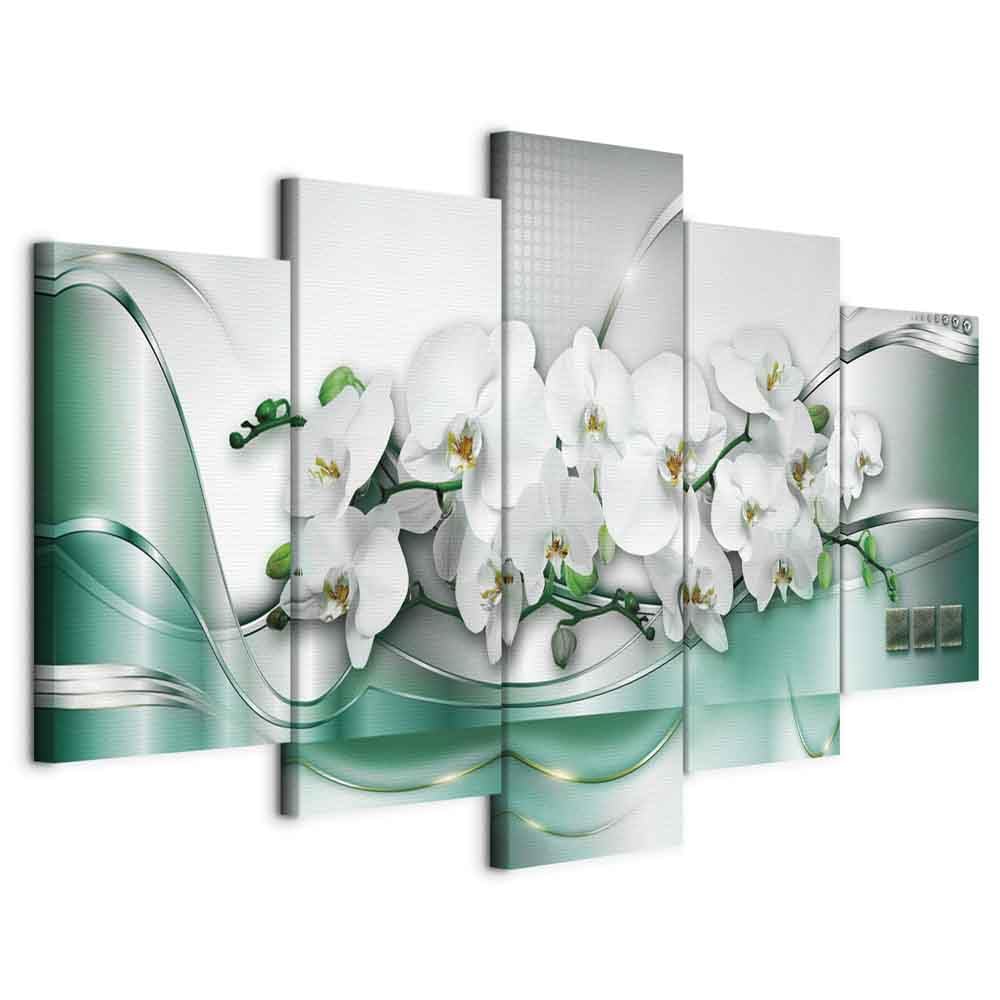 B&D XXL Quadro Componibile 5 Pezzi – 225x112 Cm – Tela Strutturata Con Rilievo Acrilico – Stampa Buddha Paesaggio – Decorazione Moderna Soggiorno