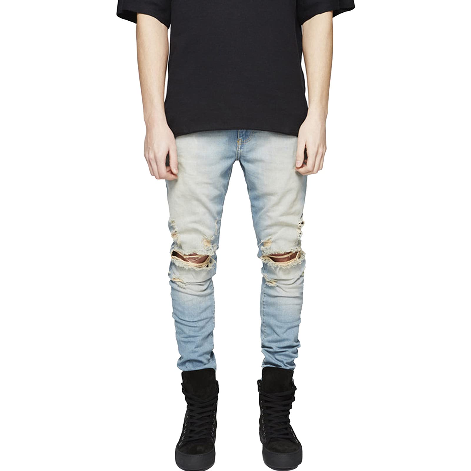 Maiyifu-GJ Men's Distressed Knee Holes Jeans Stretchy Destroyed Skinny Slim Fit Denim Pants Ripped Washed Tapered Leg Jean (Blue,40)