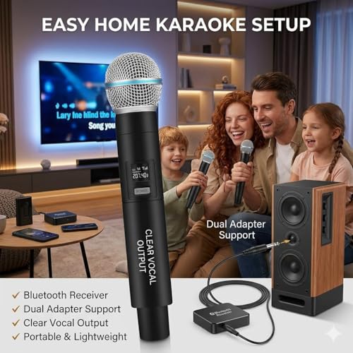 Image of (10 Years Assured Warranty Wireless Handheld Microphone with Bluetooth Receiver, Dynamic Cardioid Mic with 6.35mm & 3.5mm Adapter for Karaoke Singing DJ Mixer Speaker & PA System Use