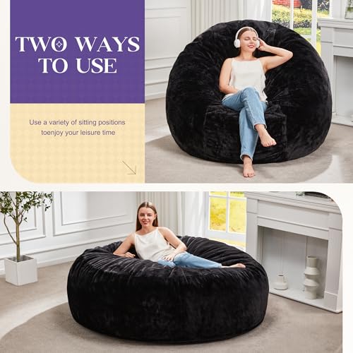 Image of Hobestluk Bean Bag Chair for Adult Giant Beanbag with Filler Black 5FT | Breathable Material Removable Machine Washable Cover Memory Foam Living Room Bedroom Reading Gaming Oversized Large Big