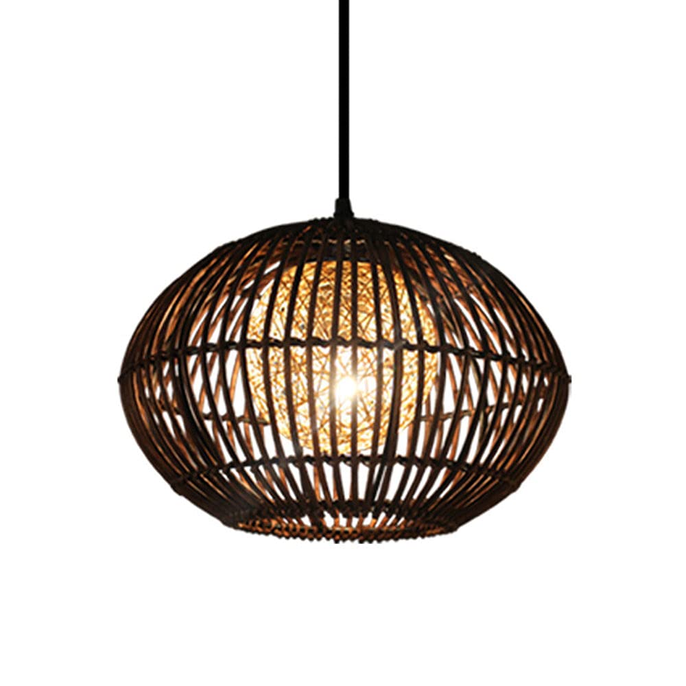 Czarna Rattanowa Lampa Wisząca Okrągła, Ręcznie Tkana Wiklinowa Lampa Wisząca Jadalnia Salon Dekoracyjne Oświetlenie Sufitowe Wisząca Lampa Oprawa Retro Latarnia E27