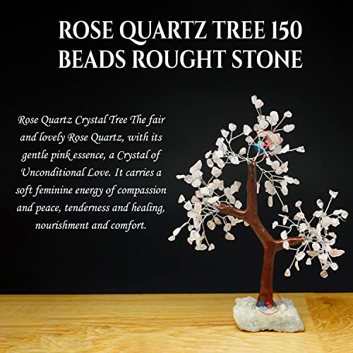 Image of REMEDYWALA Charged Energized Rose Quartz Crystal Tree Cluster Stone Base for Reiki Healing Rose Quartz Stones Crystal Tree 150 Beads