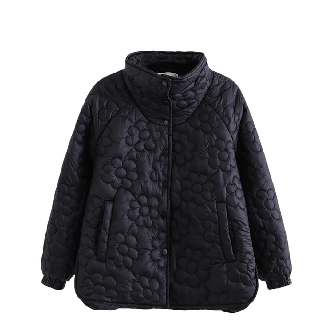 Cappotto invernale da donna in cotone di grandi dimensioni con colletto rialzato abbottonatura soprabito con bottoni e capispalla trapuntatura floreale