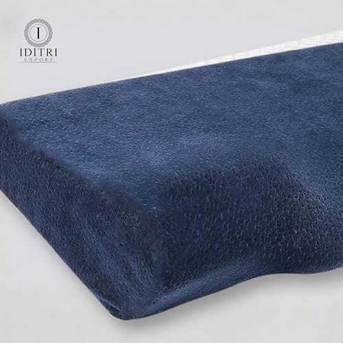 Image of Ergonomic Cervical Pillow, Contour Memory Foam for Neck and Shoulder Pain Relief, 48x30x9 cm, Breathable Soft Sleeping Cushion, Orthopedic Bedding for Side,Navy Blue Velvet Cover