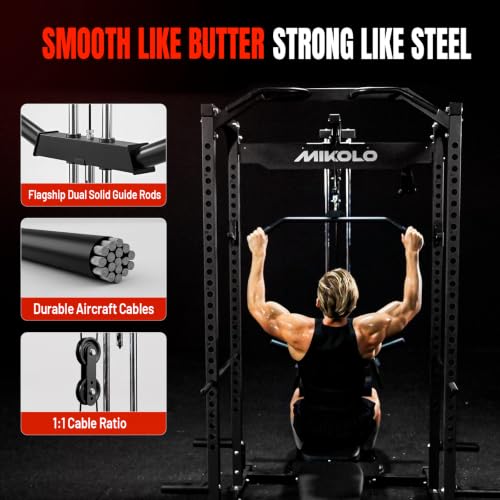Image of Mikolo F4 2.0 Power Cage with Dual-Track Smooth Pulley System, 1200LBS Power Rack with Leg Hold-Down for Heavy LAT Pulldowns