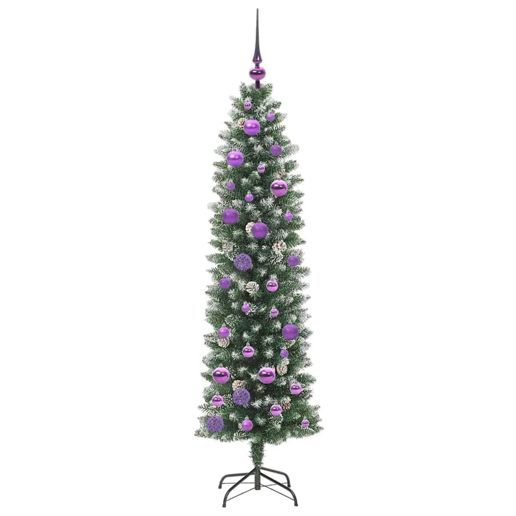 Sztuczna smukła choinka zielona i biała 150 cm, PCW i metal, z 150 diodami LED o ciepłej białej barwie, 8 trybów, zasilanie USB, do wnętrz, uroczystości rodzinnych