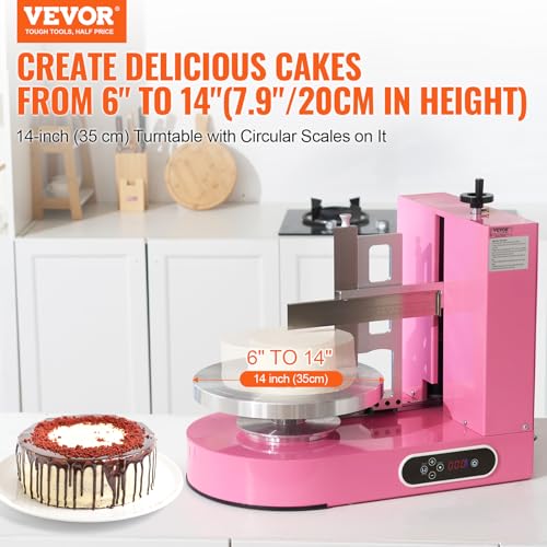 Image of VEVOR Cake Decorating Machine, Cake Cream Spreading Coating Smearing Machine, Low Noise Cake Frosting Machine, Turntable with Adjustable Scraper, for 6 inch to 14 inch Cake, 25-320RPM Rotating Speed, Pink