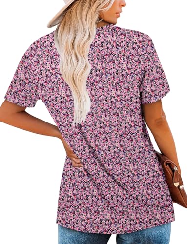 KISSMODA Tops for Womens Summer Cute Short Sleeve Shirts Trendy Notched Neck Blouses Casual Loose Pleated Tunics S-3Xl