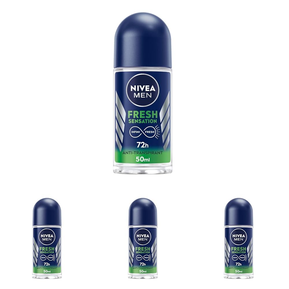 NIVEA MEN Déodorant Anti-transpirant Homme Fraîcheur 72h | Parfumé Longue Durée | Lot de 4 x 50 ml
