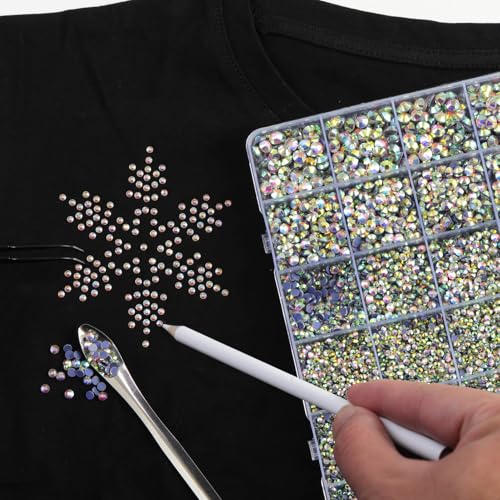 Image of Hotfix Rhinestones Kit,Clear AB, Mixed 5 Sizes 14400pcs | AB Hot Fix Crystals, for Bedazzling Clothes Crafts, with Wax Pencil,Tweezers and Spoon,SS6-SS30