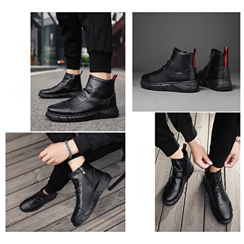 Men's Ltalian High-Top Cashmere Leather Boots,Autumn Winter Side Zipper Chukka Boots Non-Slip Shock Absorption.3