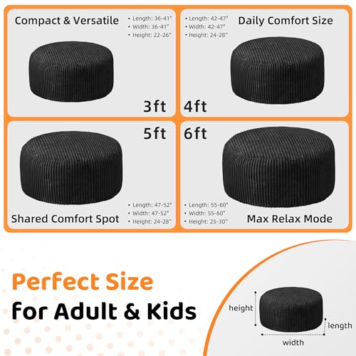 Image of HABUTWAY 6FT Bean Bag Chair, 6' Large Bean Bag Chairs for Adults with Removable Stripe Plush Cover, Memory Foam Beanbag Chair for Living Room Bedroom Dorm,Black