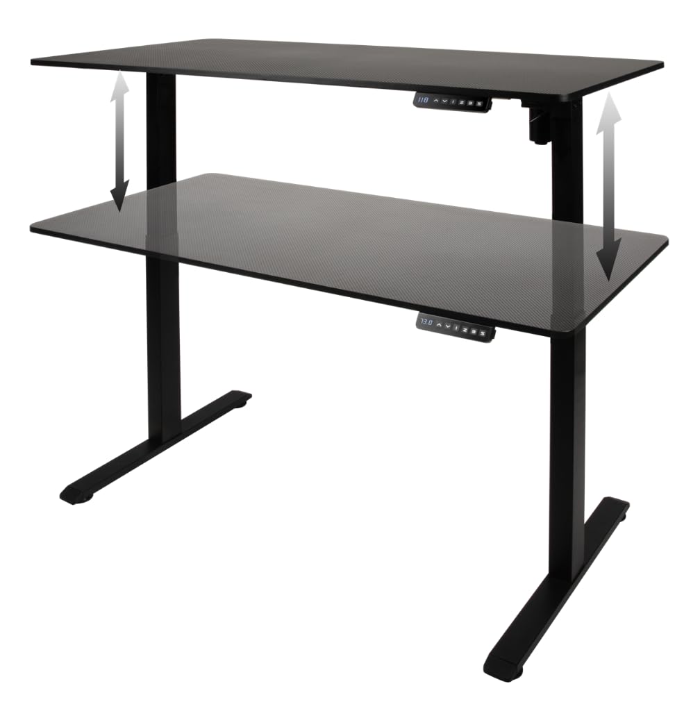 Konix Gaming-Schreibtisch Elevate Steh-Sitz-Schreibtisch 120 x 60 x 73-118 cm T-förmig - 3 Höhenstufen - Tischgestell aus Metall - Schwarz