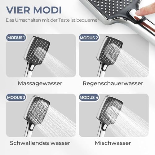 Douchette multimode avec support sans perçage et 4 jets réglables - 4