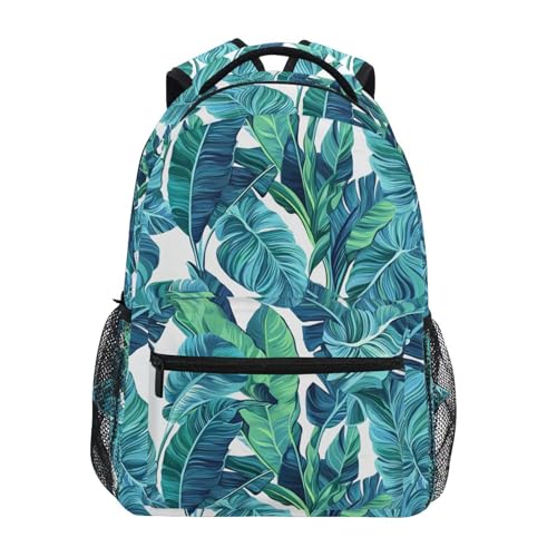 Pfrewn Wamika Tropical Leaves Backpacks for Kids Women Men, Palm Tree Green Computer Laptop Backpack, Casual Book Bag Travel Sports Camping Daypack