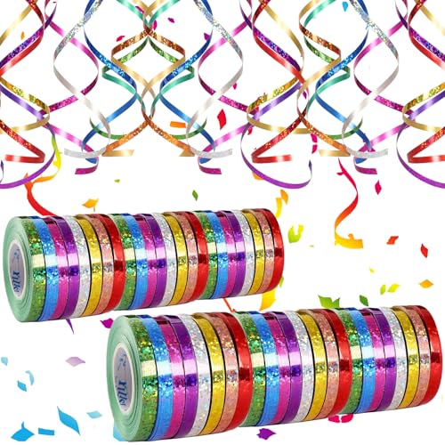wenweo 480 m de long, 48 serpentins scintillants, en 8 couleurs, parfait pour la décoration d'anniversaire, la décoration du Nouvel An, la décoration de mariage, le ruban cadeau et diverses occasions
