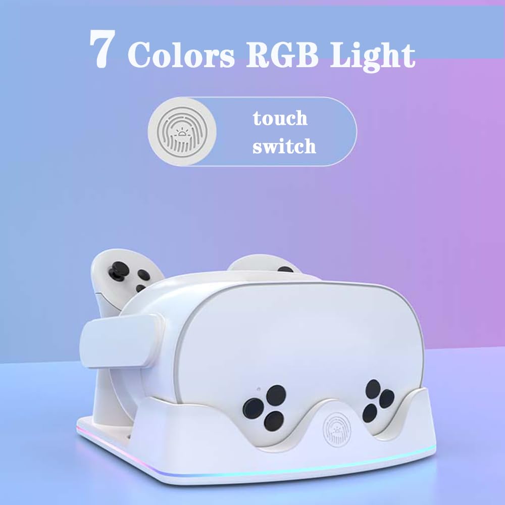 Base de carga para Meta Quest 3S/3/2 - Estación de carga de luz RGB, accesorios para gafas de realidad virtual con soporte para auriculares y controlador
