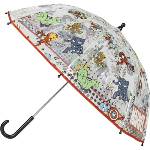Paraguas de Burbuja de Marvel - Apertura Manual - Estampado de Superhéroes - Elaborado en 100% POE con Estructura de Fibra de Vidrio - Producto Original Diseñado en España
