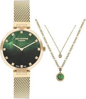 لي كوبر ساعة انالوج للنساء بمينا اخضر مع قلادة هدية - LC07806.270