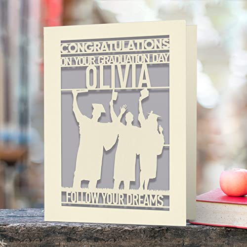 EDSG Personalized Graduation Cards for Him Her Daughter Son Graduates Students Congratulations Laser Paper Cut Class of 2025 Greeting Cards with Envelope and Any Name Gray