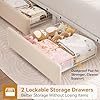 Twin Upholstered LED Bed Frame with 2 Storage Drawers and 2-Tier Storage Bookcase Headboard, Velvet Princess Platform Bed for Kids/Girls/Boys, Heavy Duty Metal Support, No Box Spring Needed, Beige