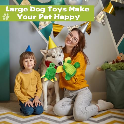 Image of Large Squeaky Dog Toys, Tug-of-War Puppy Toys with Crinkle Paper, Stuffed Plush Animal Dog Toys to Keep Them Busy, Bonding Time Pet Toys for Small, Medium, Large Dogs