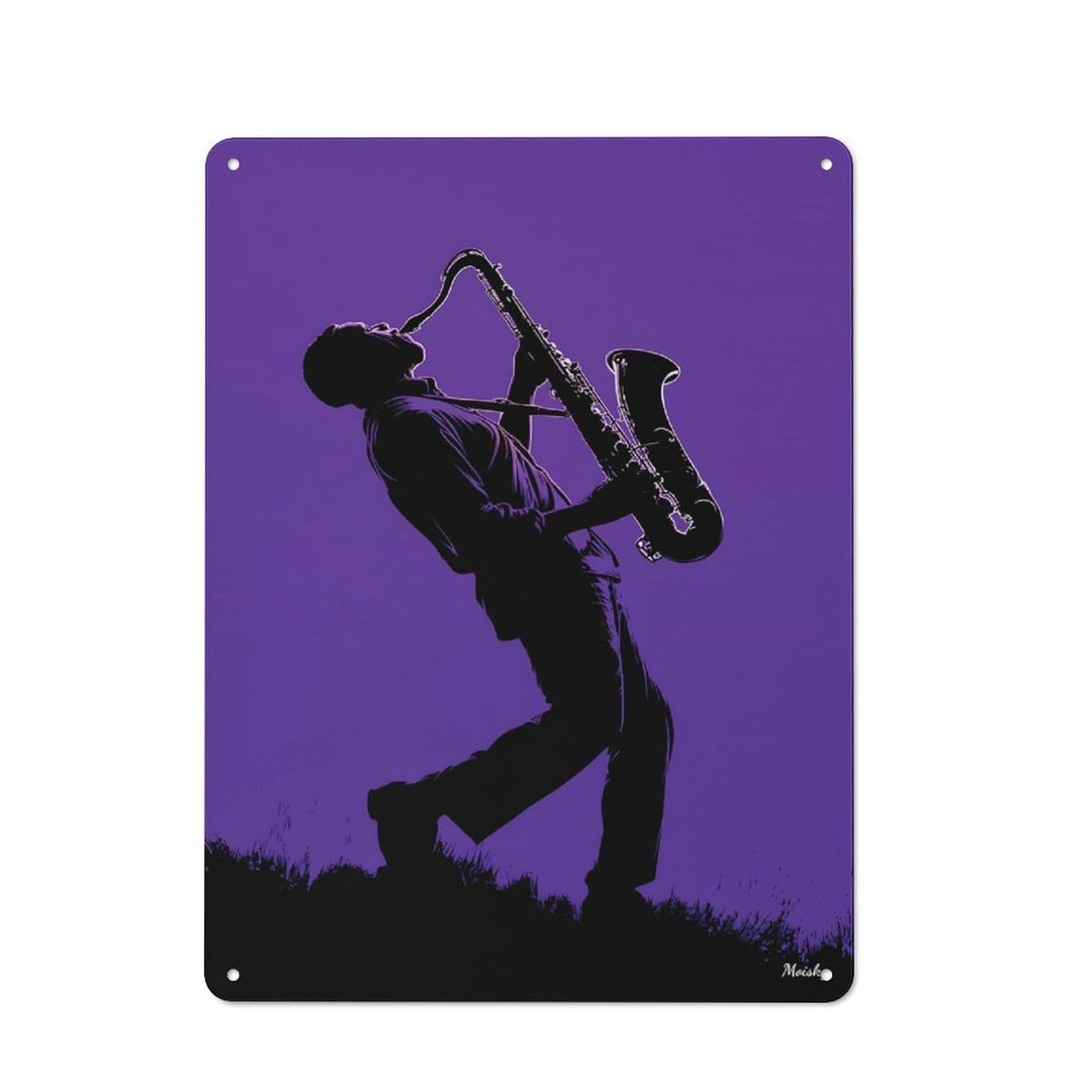 Junmoney Saxophonist Silhouette – Purple Jazz Energy Tin Sign With Design 40X30cm, Garage Style Garage Wall Decor For Garage, Hobby Room, Office Or Man Cave