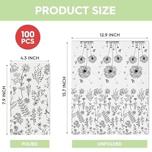 Horaldaily 100 Disposable Paper Decorative Guest Napkins, Black White Hand-painted Wildflowers Herbs Hand Towel for Party Lunch Dinner Kitchen Bathroom Horaldaily 100 Disposable Paper Decorative Guest Napkins Black White Hand painted Wildflowers Herbs Hand Towel for Party Lunch Dinner Kitchen Bathroom