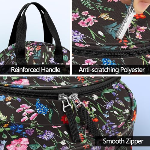 Image of FINPAC Embroidery Project Bag, Embroidery Supplies Storage Carrying Tote Case with Multiple Pockets for Floss, Hoops, Thread, Stitch Tools Kit [Bag Only] (Black Floral)
