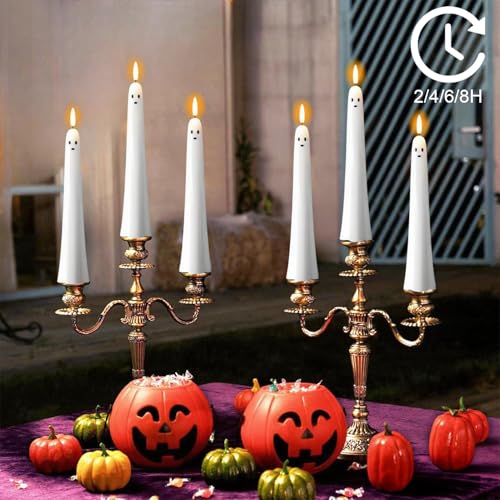 Image of Wondise Halloween Ghost Flameless Taper Candles with Remote & Timer