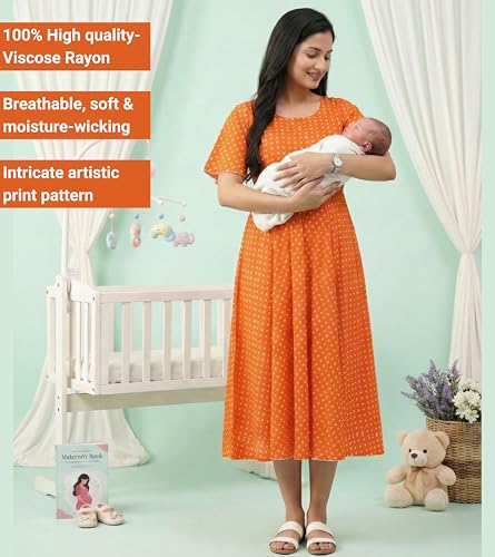 Image of DUMMY SHAPE Feeding Kurtis for Women Cotton Blend | Floral Pregnancy Flare Kurta with Dual Nursing Zippers to Pre & Post Partum | Maternity Dresses | Gifts for Pregnant Woman
