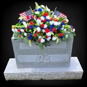 Cemetery Saddle Veteran Memorial Decoration Realistic Silk Faux Floral Artificial Grave Flowers Red White and Blue Patriotic Mini Mums for Headstone Decorating