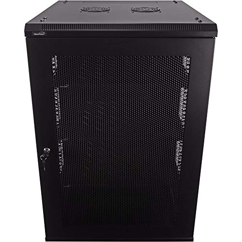 NavePoint 18U Deluxe IT Wallmount Cabinet Enclosure 19-Inch Server Network Rack with Locking Perforated Door 24-Inches Deep Black with/Shelves