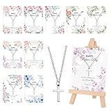 Sureio 24 Sets Christian Mothers Gifts Bulk Faith Cross Necklace for Women Religious Pendant Necklaces with Inspirational Bible Verse Card Church Jewelry Gifts for Mothers Day Party Favor