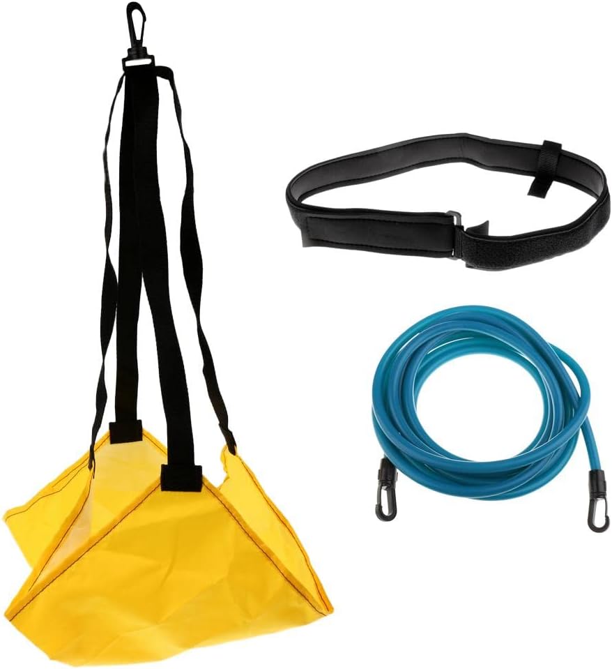 Swim Resistance Belt with Drag Parachute - Swim Training Device for Quick Full Body Improvement - Adjustable Neoprene Belt - Suitable for Adults & Children - Yellow + Blue, as described