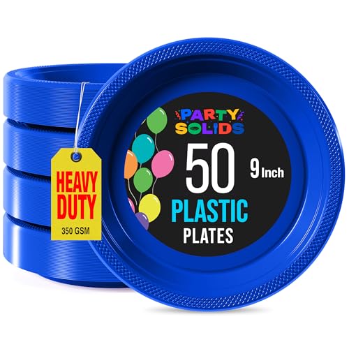 Exquisite Party Solids Dark Blue Plastic Plates For Party Supplies 9 Dark Blue Disposable Plates Heavy Duty 50 Pcs Plastic Dinnerware Sets Heavy Duty 350 GSM Disposable Dinnerware Set