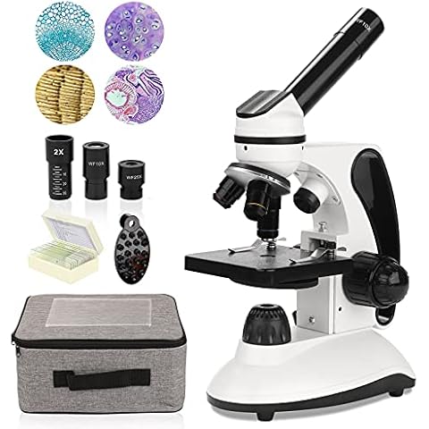 40x~2000x Microscope for Kids Students Beginners with Storage Bag, Compound Microscope for School Home Education Science Lab with Glass Slides Phone Adapter, WF10X 25X Eyepieces and 2X Teleconverter Cover