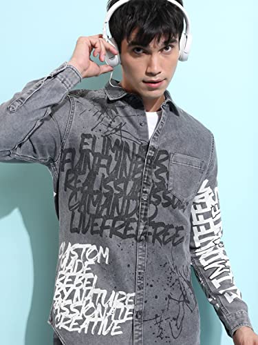 Image of Ketch Men Cotton Slim Fit Printed Full Sleeve Shirt