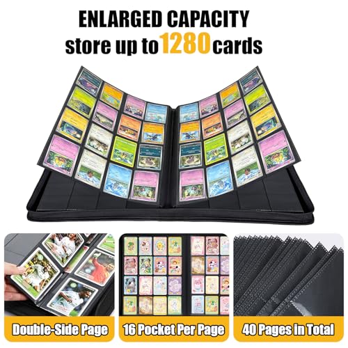 OTOmitra 16 Pocket Card Binder, Holds 1280 Cards with Sleeves, Black - image 4
