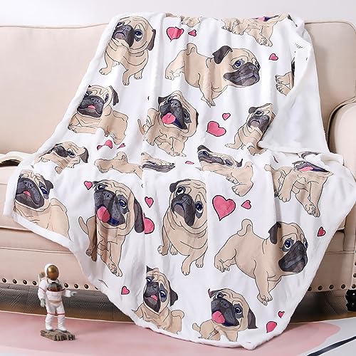 Famitile Pug Blanket Cute Puppy Fleece Blankets Super Soft Fuzzy Gifts for Pugs Lovers Plush Throw Dog Decor (Pug 47 x 60)