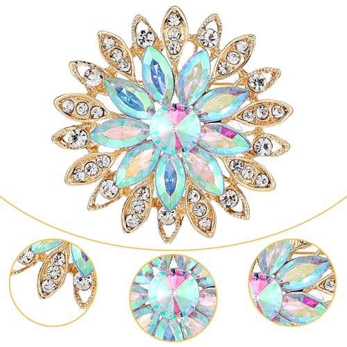 Image of Rhinestone Flower Brooch Pin, Large Crystal Pin for Women Stylish Crystals BroochsAlloy Wedding Bouquet Brooches Crystal Rhinestone Flower Brooch Pins Set for Hats Dresses Bags Women Girls